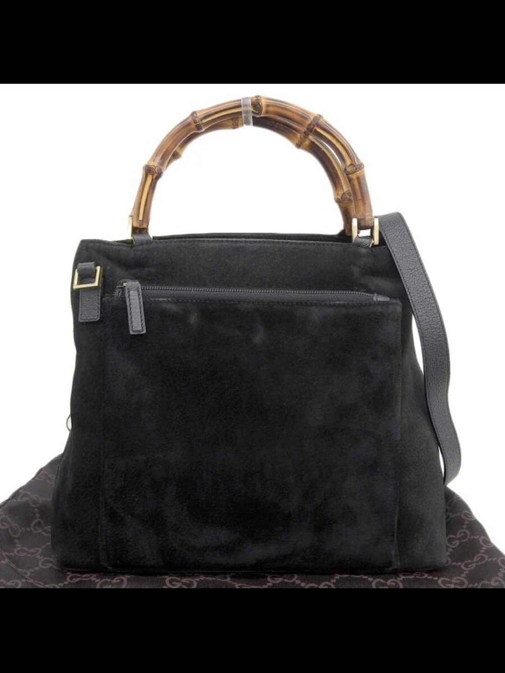 Gucci Black Suede Shoulder Bag with Bamboo Top Handle